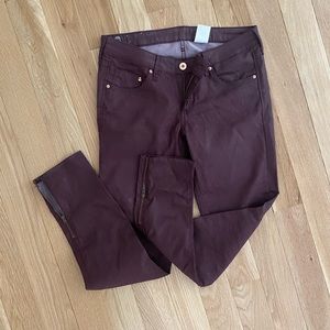 HM burgundy coated skinny ankle jeans 27